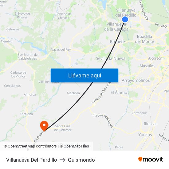 Villanueva Del Pardillo to Quismondo map