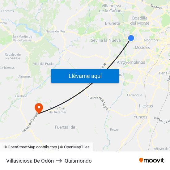 Villaviciosa De Odón to Quismondo map