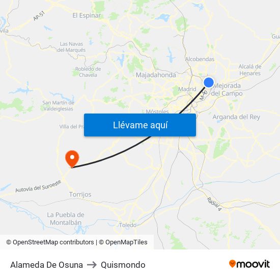 Alameda De Osuna to Quismondo map