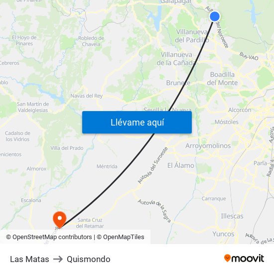 Las Matas to Quismondo map