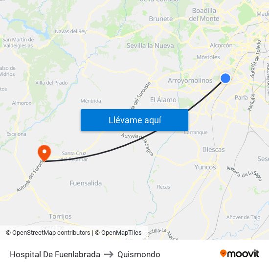 Hospital De Fuenlabrada to Quismondo map