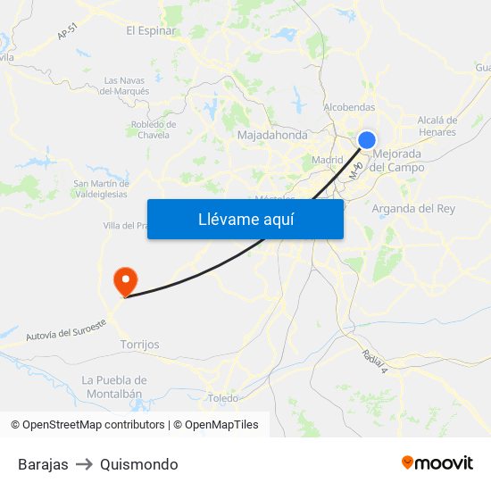 Barajas to Quismondo map