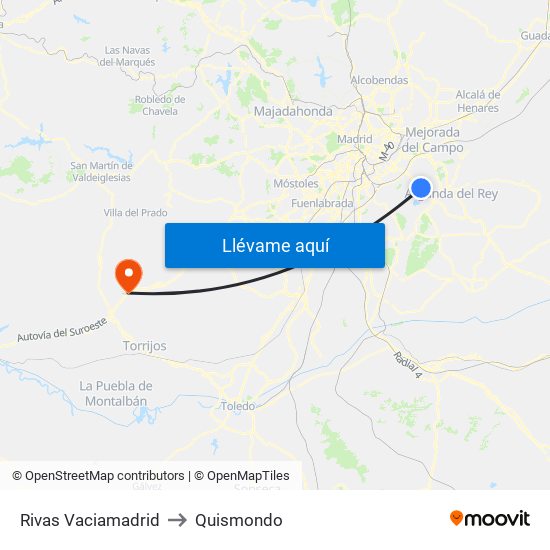 Rivas Vaciamadrid to Quismondo map