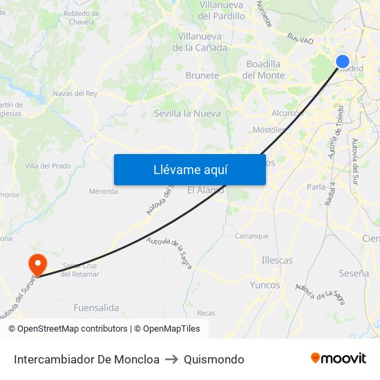 Intercambiador De Moncloa to Quismondo map