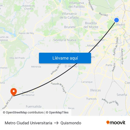 Metro Ciudad Universitaria to Quismondo map