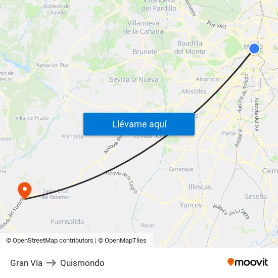 Gran Vía to Quismondo map
