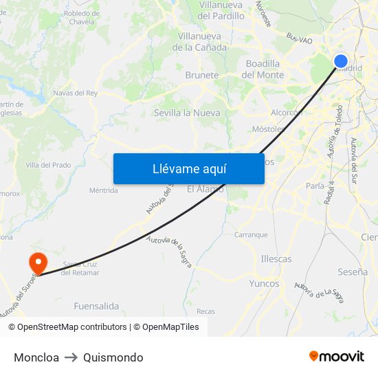 Moncloa to Quismondo map