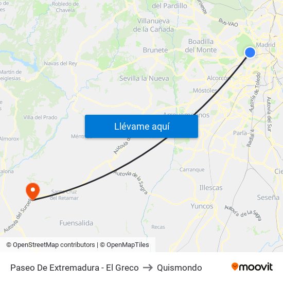 Paseo De Extremadura - El Greco to Quismondo map