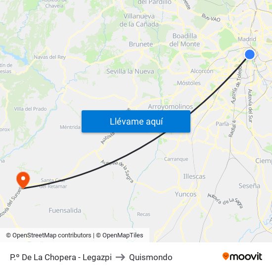 P.º De La Chopera - Legazpi to Quismondo map
