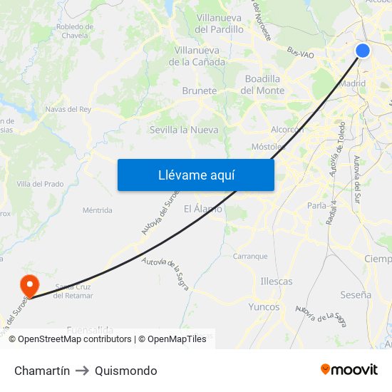 Chamartín to Quismondo map