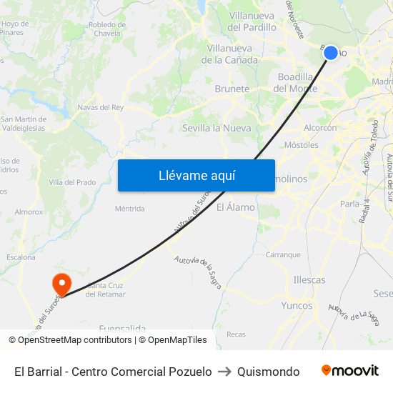 El Barrial - Centro Comercial Pozuelo to Quismondo map