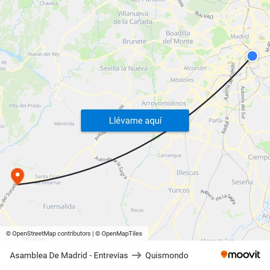 Asamblea De Madrid - Entrevías to Quismondo map