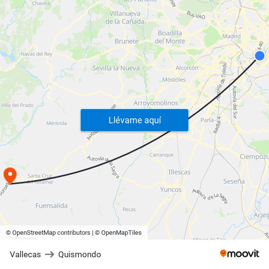 Vallecas to Quismondo map