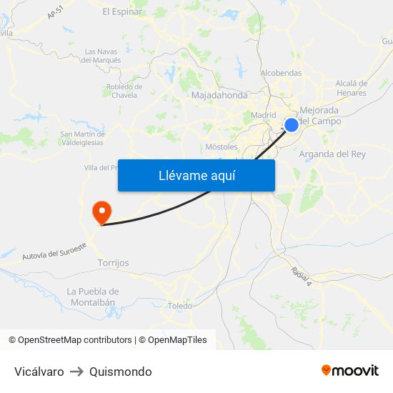 Vicálvaro to Quismondo map