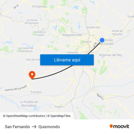 San Fernando to Quismondo map