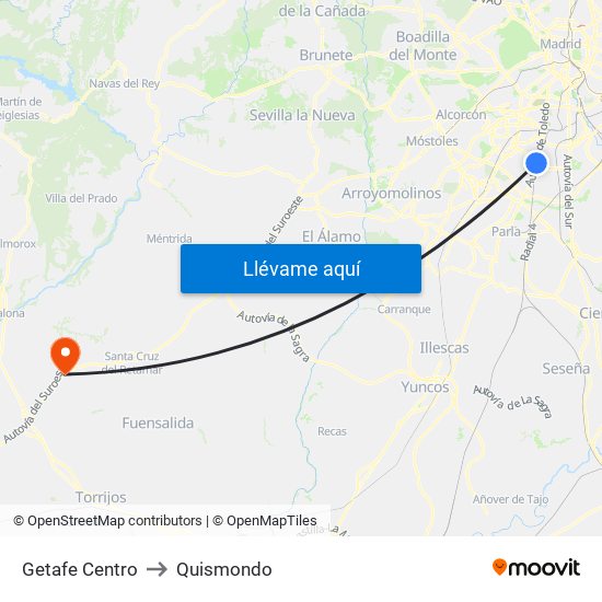 Getafe Centro to Quismondo map