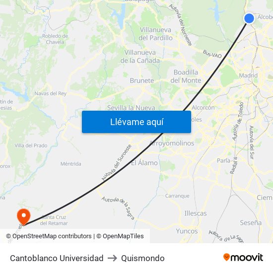 Cantoblanco Universidad to Quismondo map