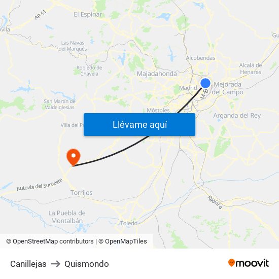 Canillejas to Quismondo map