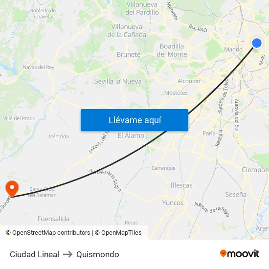 Ciudad Lineal to Quismondo map