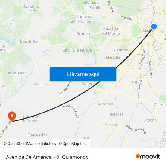 Avenida De América to Quismondo map