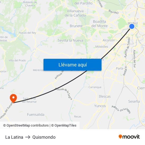 La Latina to Quismondo map