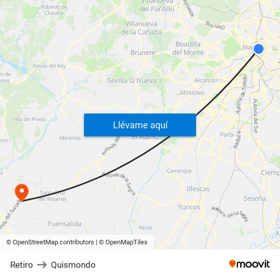Retiro to Quismondo map
