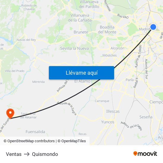 Ventas to Quismondo map