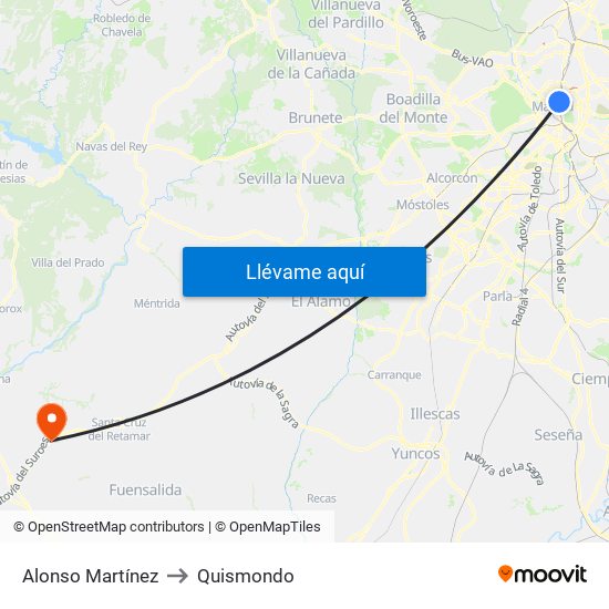 Alonso Martínez to Quismondo map