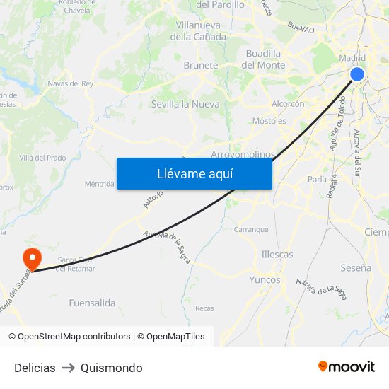Delicias to Quismondo map