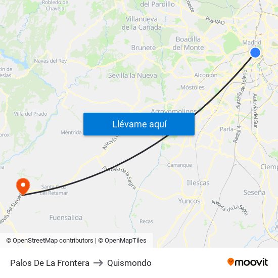 Palos De La Frontera to Quismondo map