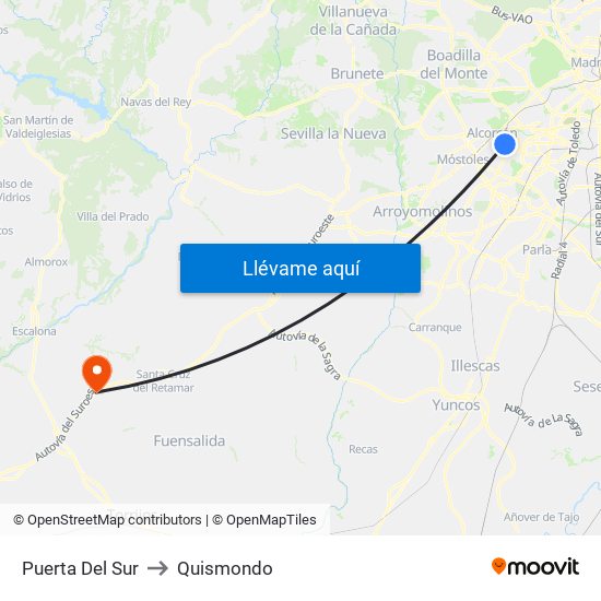 Puerta Del Sur to Quismondo map