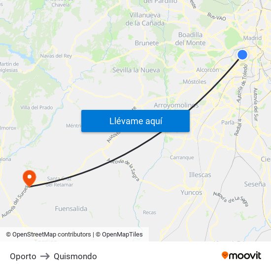 Oporto to Quismondo map