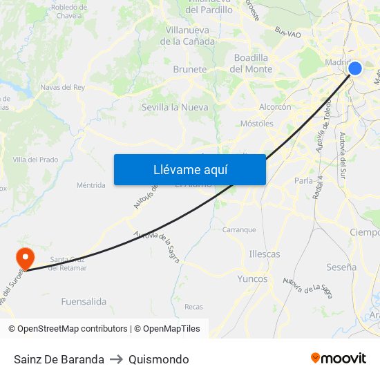 Sainz De Baranda to Quismondo map