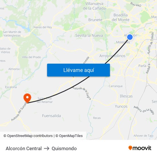 Alcorcón Central to Quismondo map