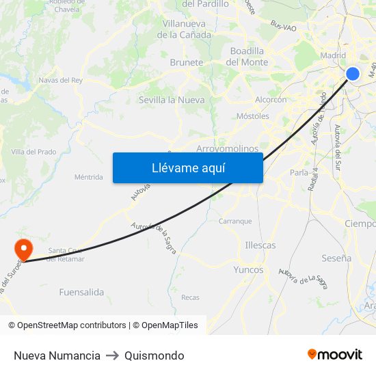 Nueva Numancia to Quismondo map