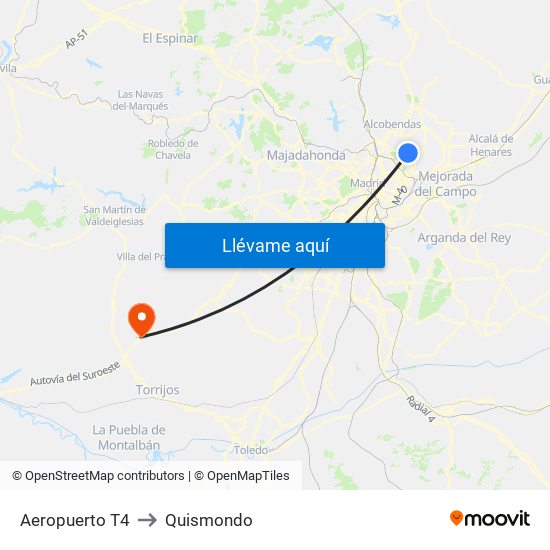 Aeropuerto T4 to Quismondo map