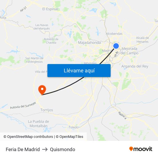 Feria De Madrid to Quismondo map