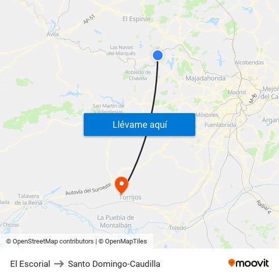 El Escorial to Santo Domingo-Caudilla map