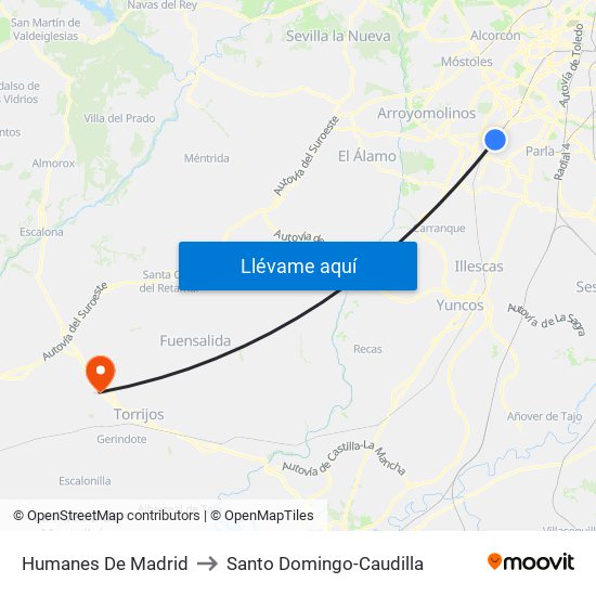 Humanes De Madrid to Santo Domingo-Caudilla map