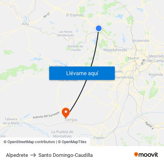 Alpedrete to Santo Domingo-Caudilla map