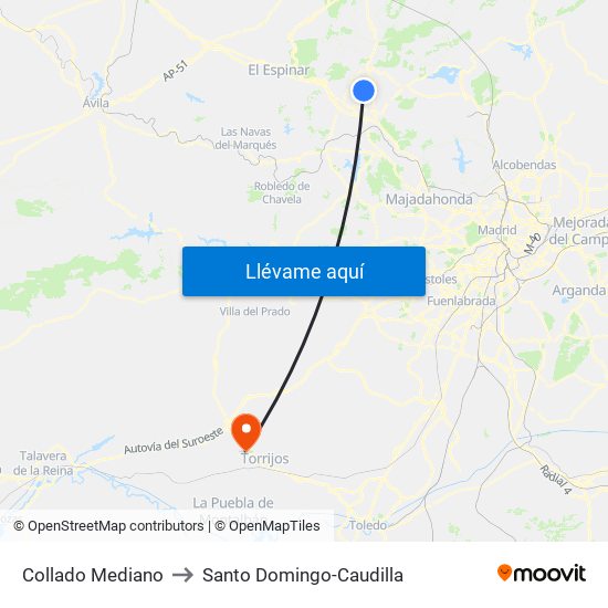 Collado Mediano to Santo Domingo-Caudilla map