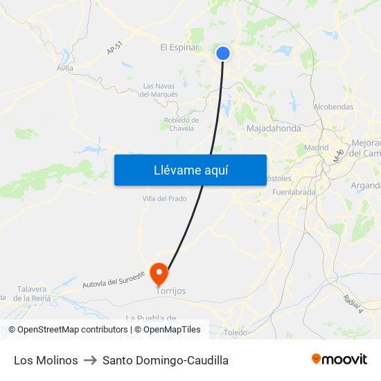 Los Molinos to Santo Domingo-Caudilla map