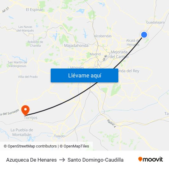 Azuqueca De Henares to Santo Domingo-Caudilla map