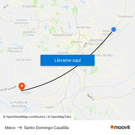 Meco to Santo Domingo-Caudilla map