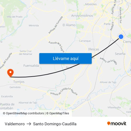 Valdemoro to Santo Domingo-Caudilla map