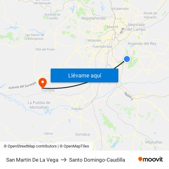 San Martín De La Vega to Santo Domingo-Caudilla map