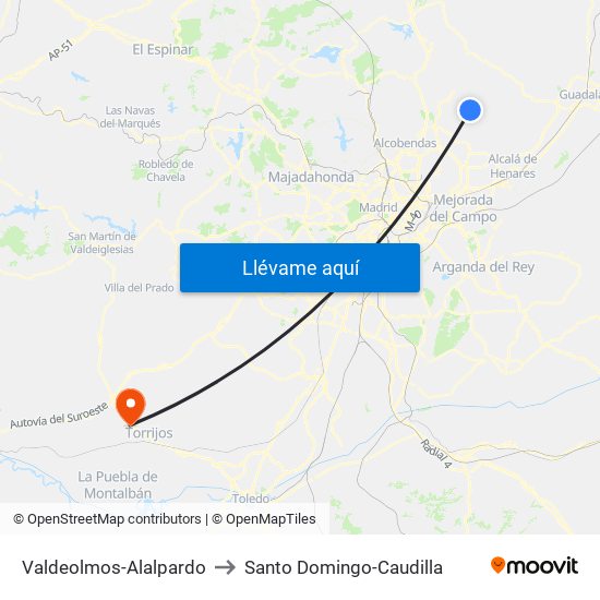 Valdeolmos-Alalpardo to Santo Domingo-Caudilla map