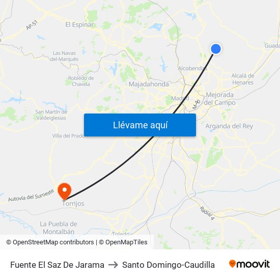 Fuente El Saz De Jarama to Santo Domingo-Caudilla map