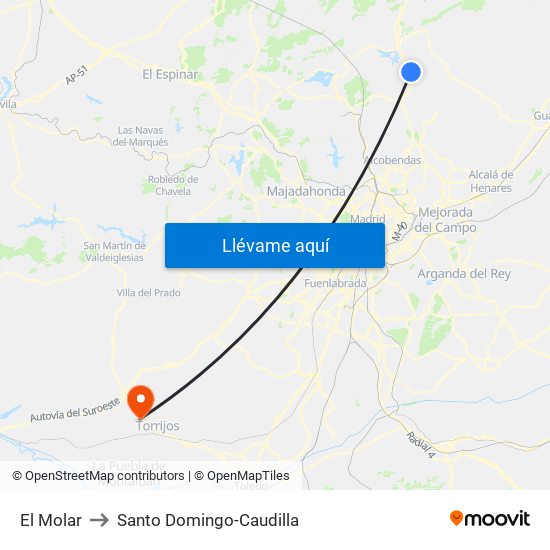 El Molar to Santo Domingo-Caudilla map