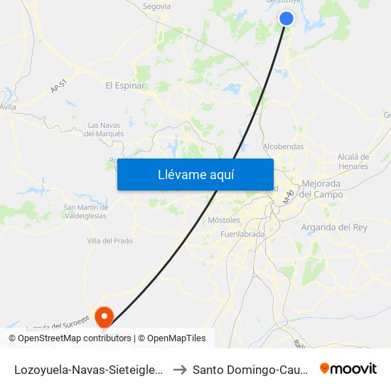 Lozoyuela-Navas-Sieteiglesias to Santo Domingo-Caudilla map